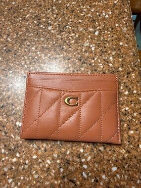Coach Quilted Card Case in Warm Brown with Gold 'C' Accent